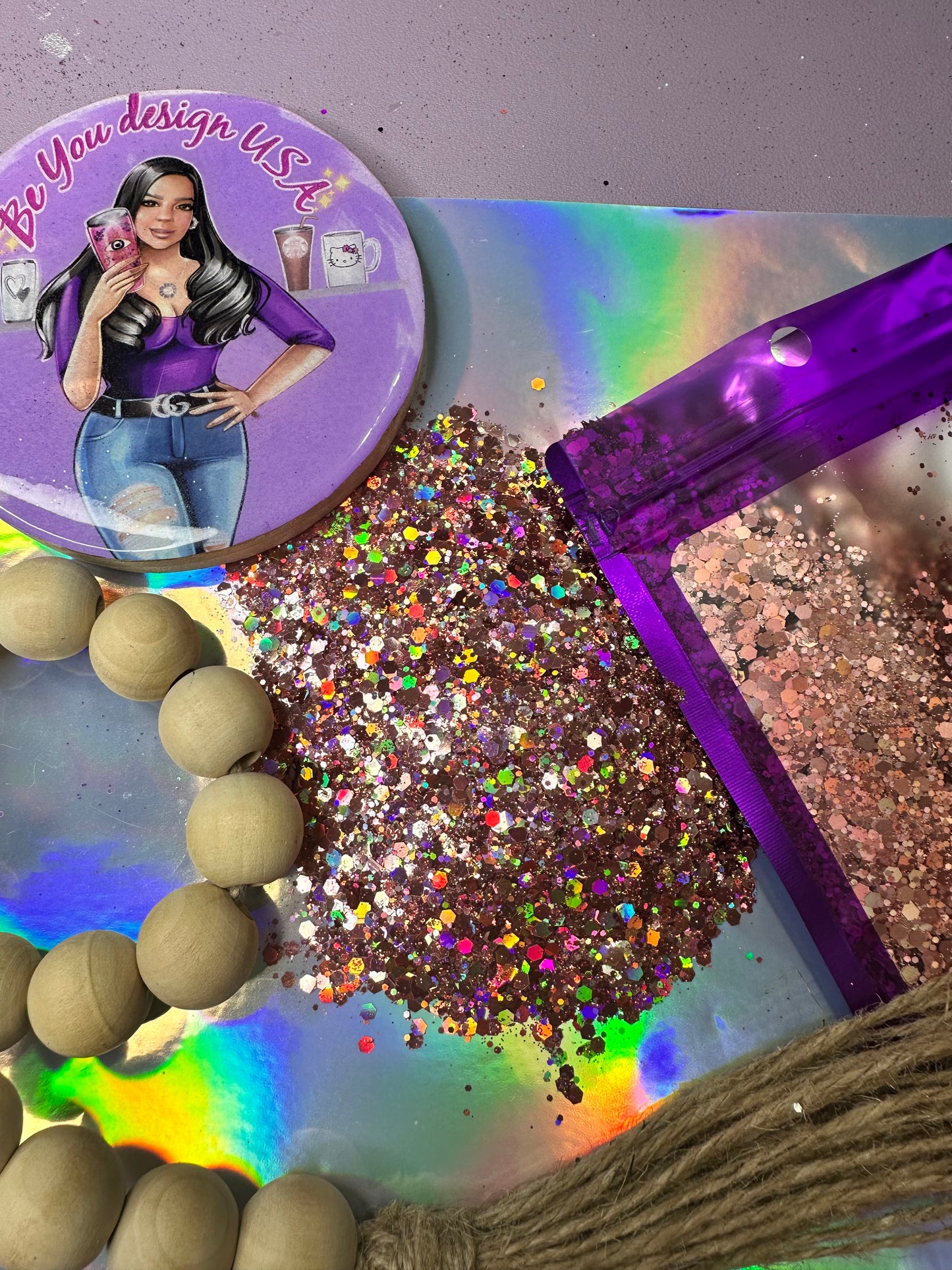 Melocotón glitter chunky holografico