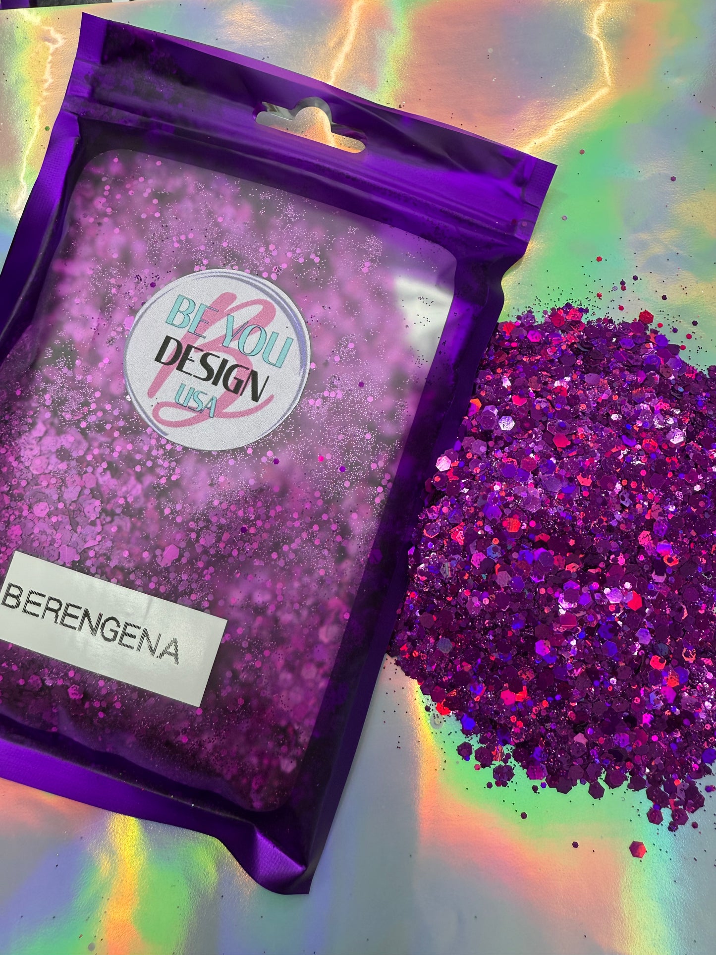 Berenjena glitter chunky holografico