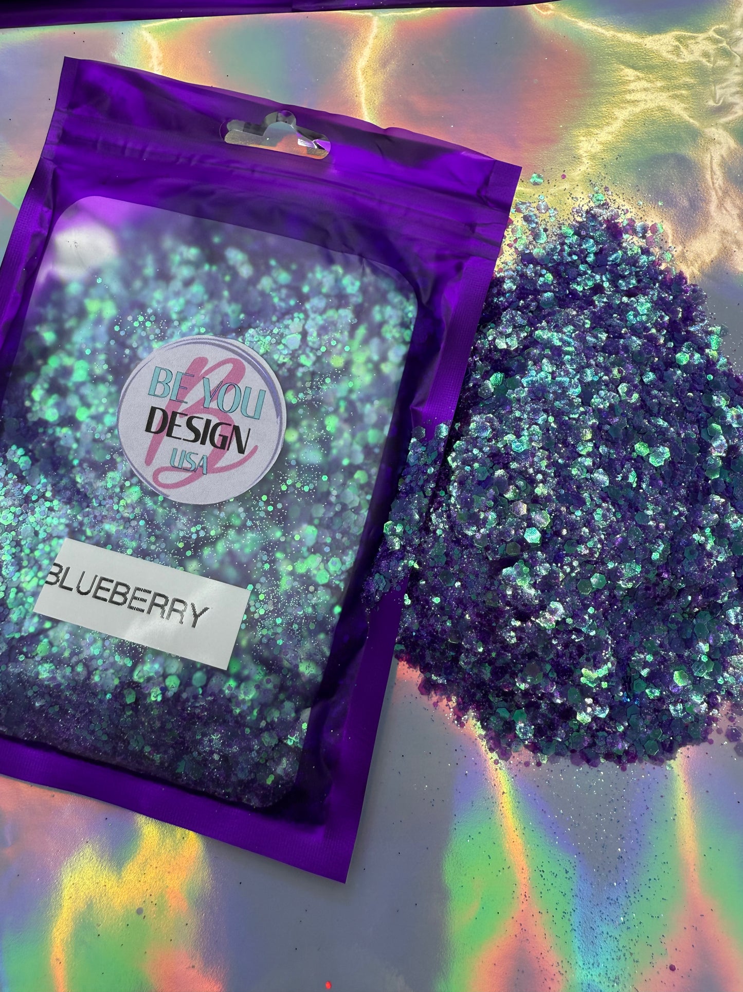 Blueberry glitter chunky transparente