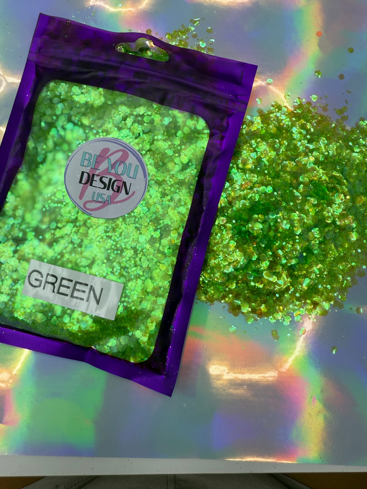 GREEN glitter Chunky transparente