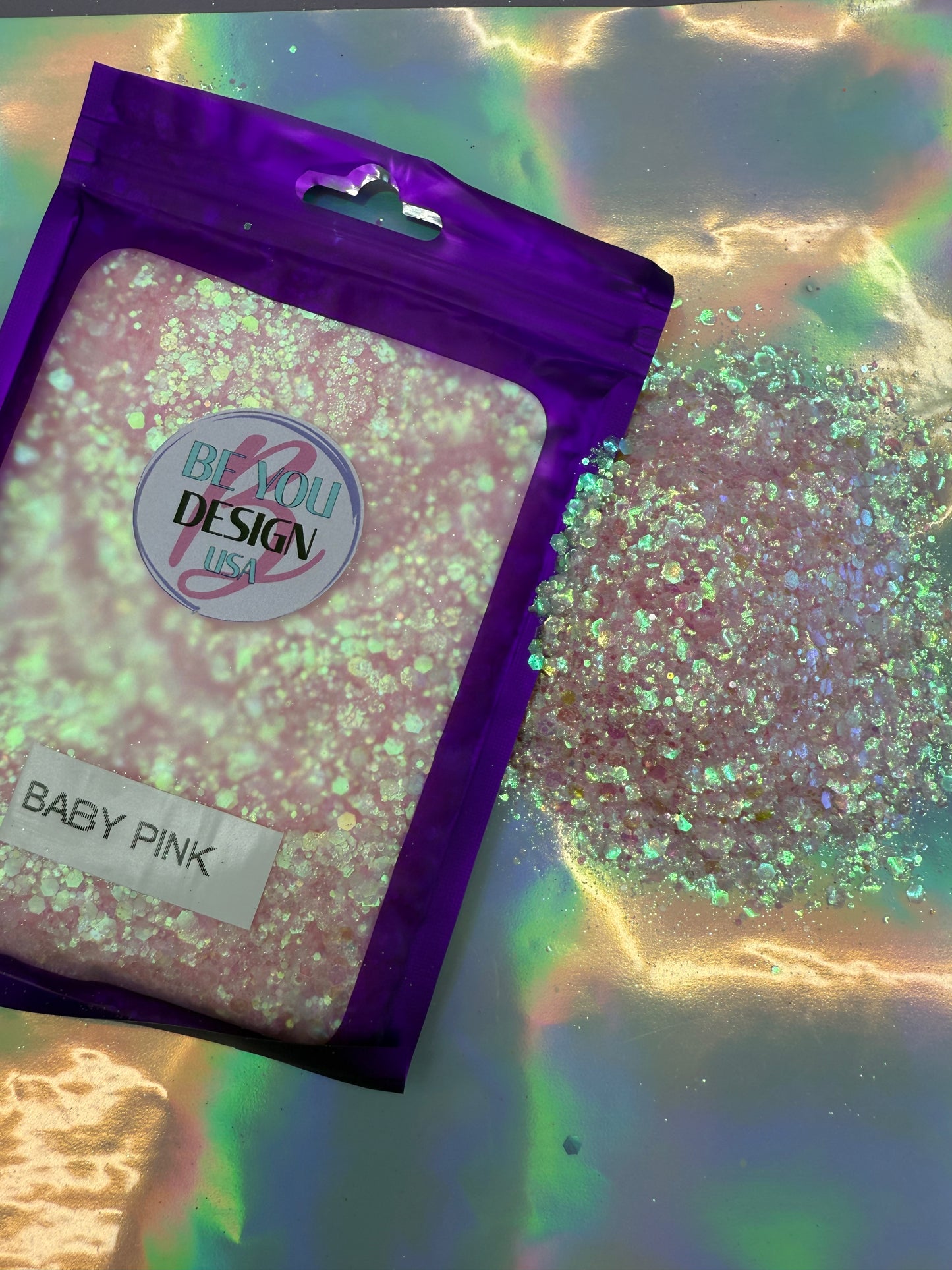 BABY PINK glitter chunky transparente