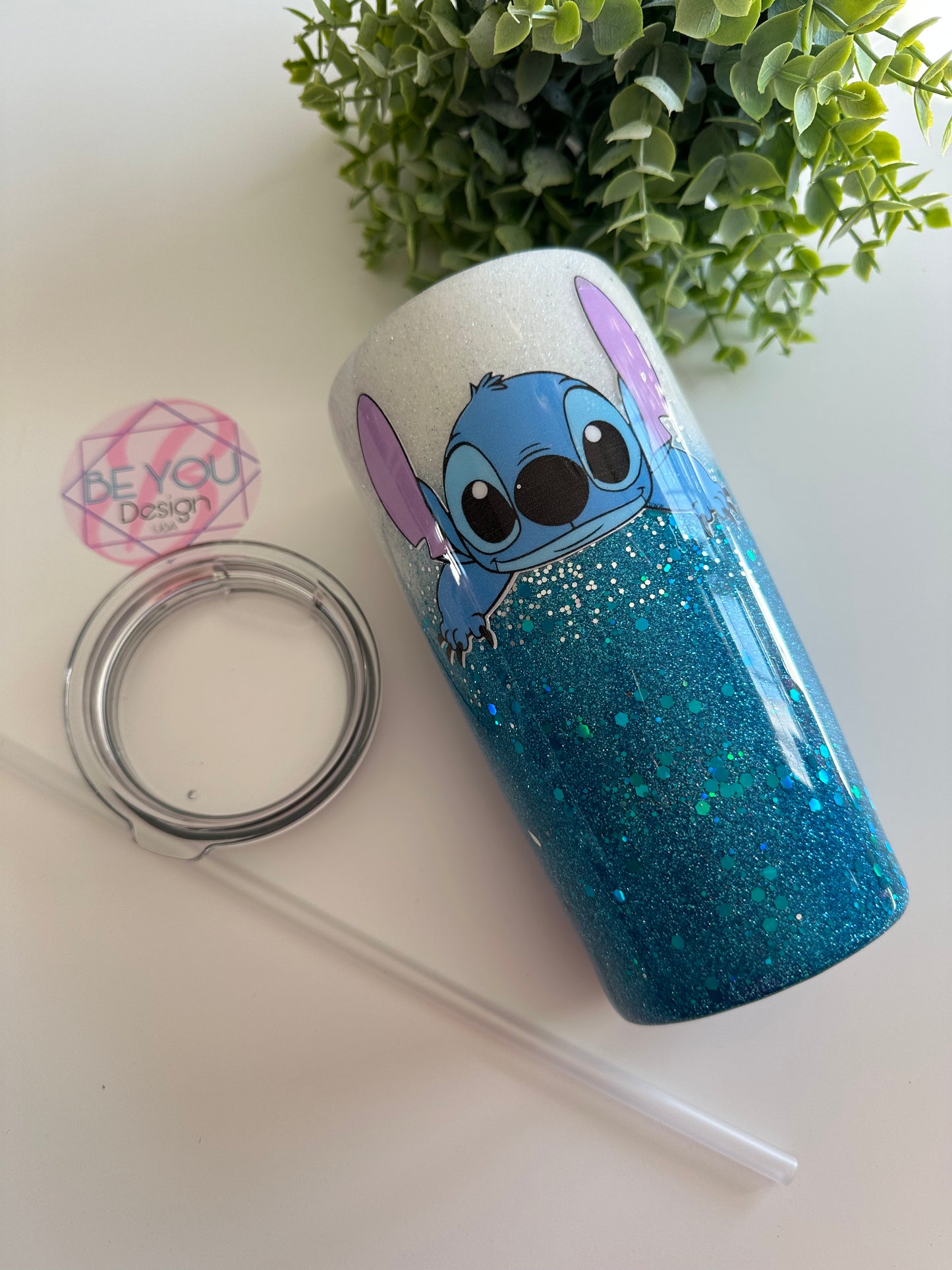 Stitch 20 oz with straw tumbler resin cup