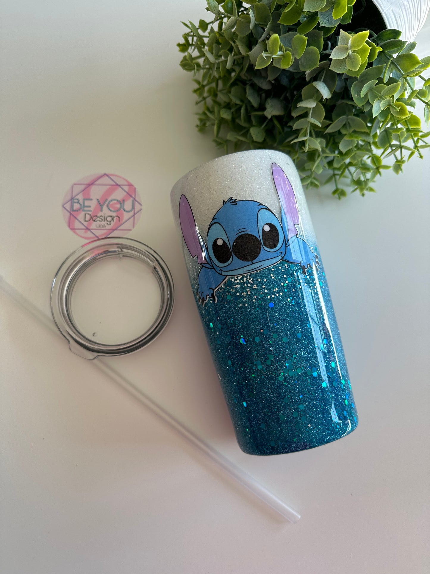 Stitch 20 oz with straw tumbler resin cup