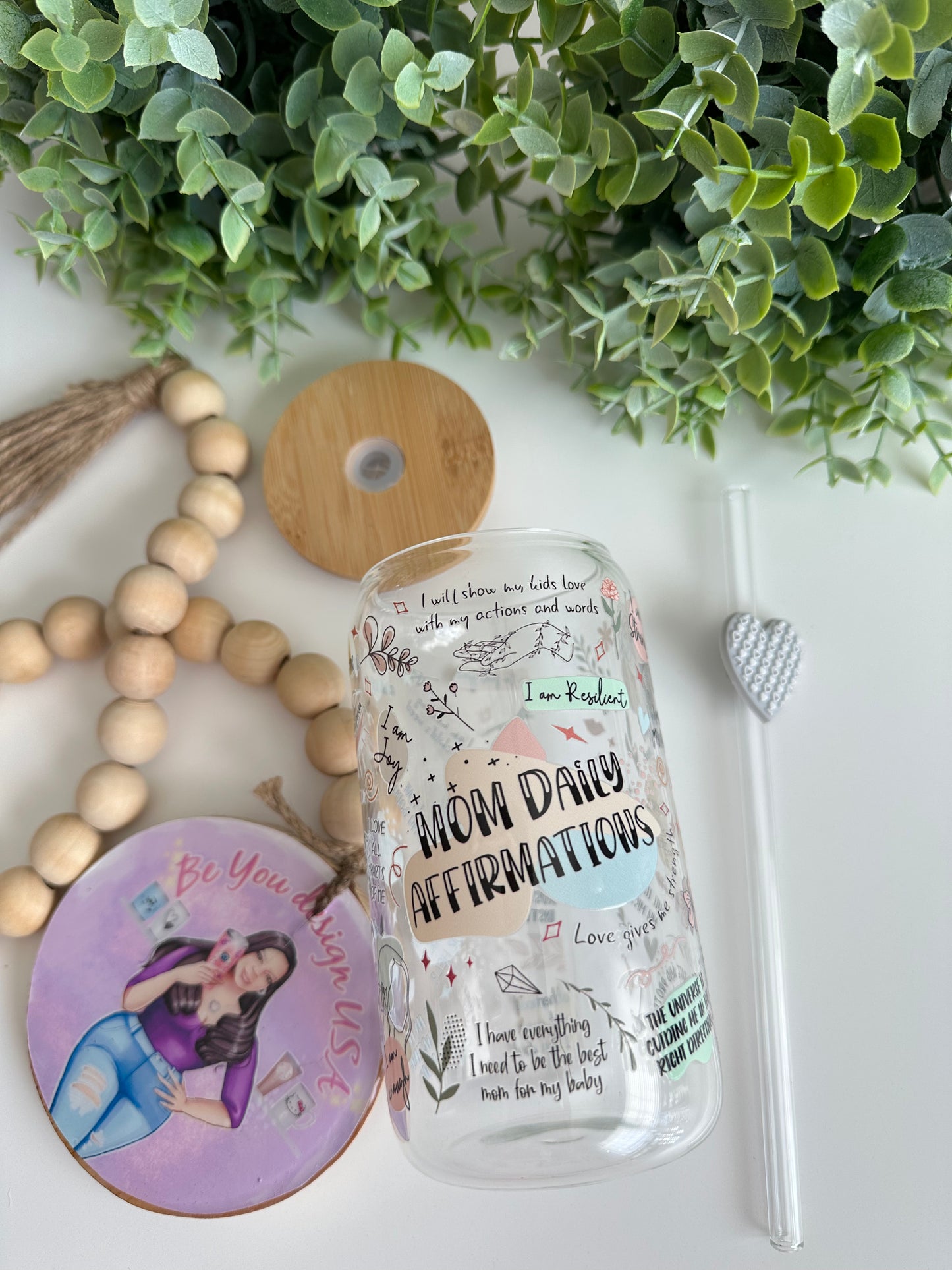 Mom daily affirmations clear can glass