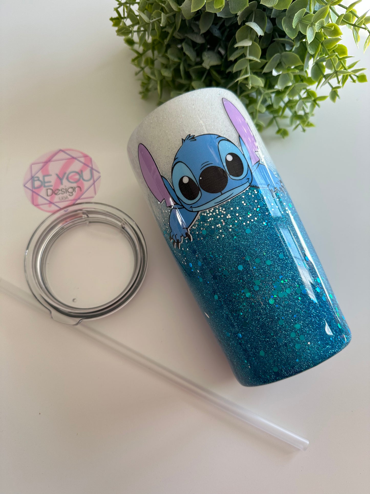 Stitch 20 oz with straw tumbler resin cup