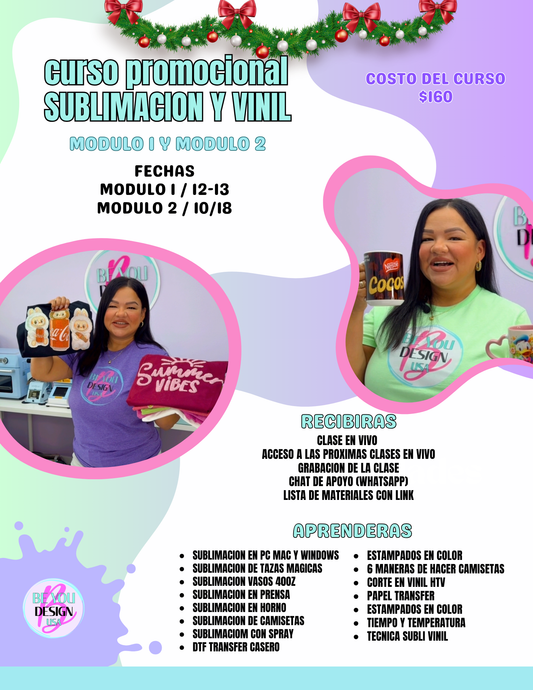 Curso promocional Módulo 1 y 2 Sublimación y Vinil