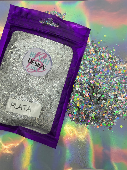 Plata glitter chunky holografico