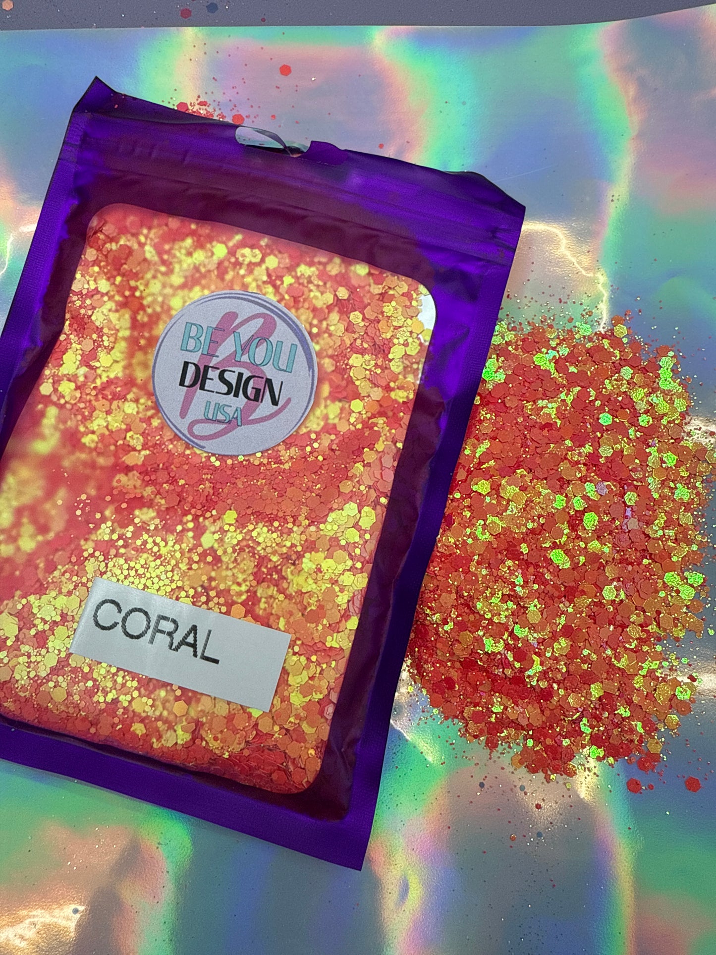 Coral glitter chunky holográfico