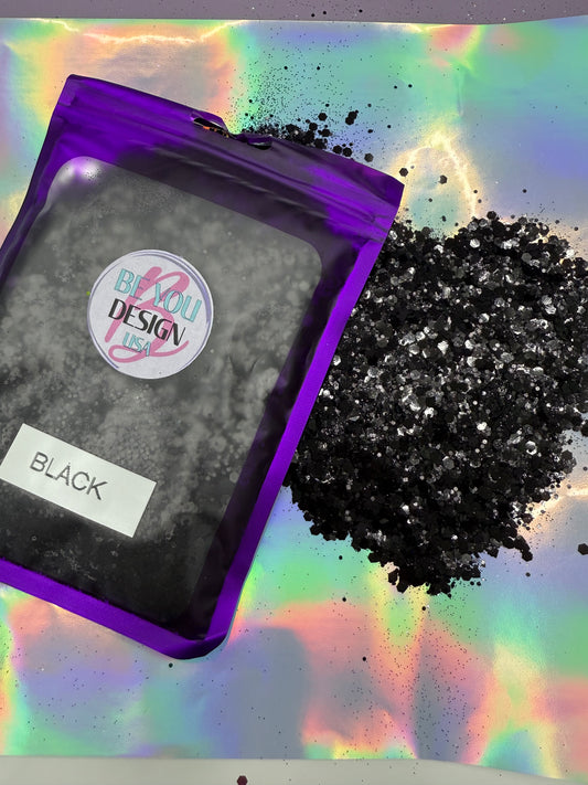 Black glitter chunky metálico