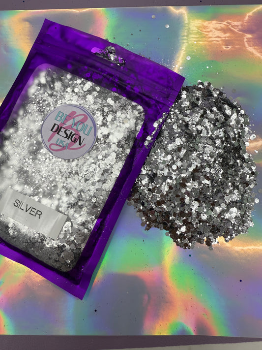 Silver Glitter Chunky metálico