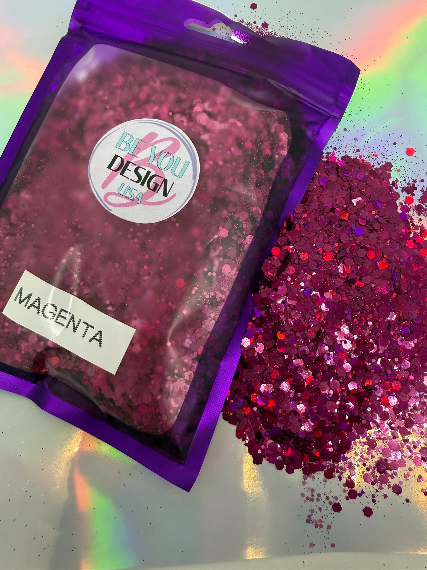 Magenta glitter chunky holografico