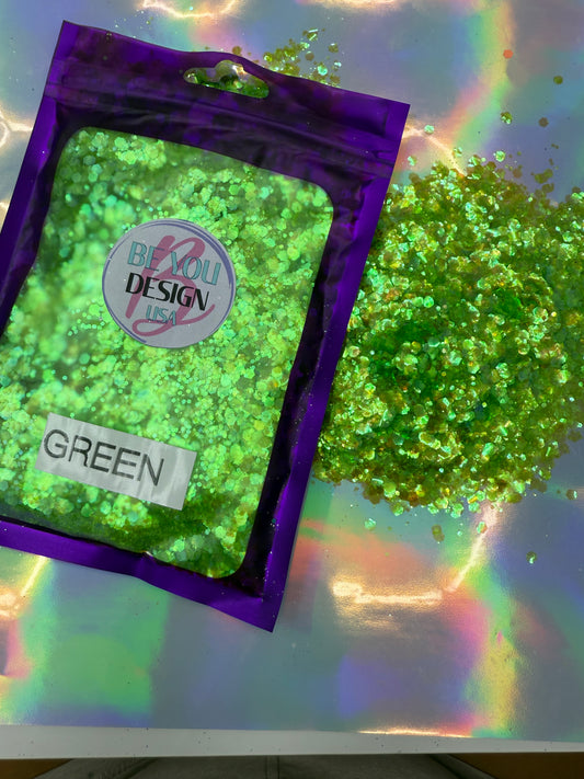 GREEN glitter Chunky transparente