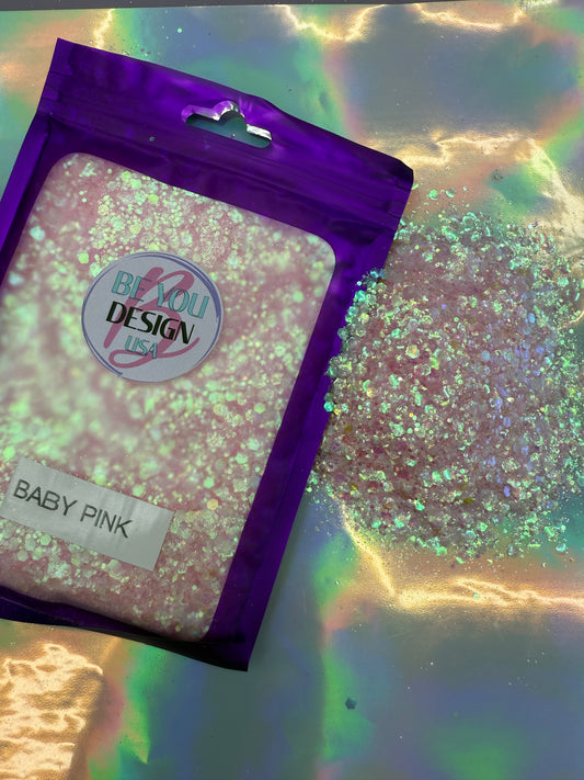 BABY PINK glitter chunky transparente