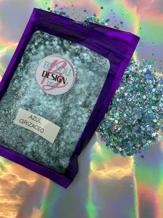 AZUL GRIZACEO glitter chunky holografico